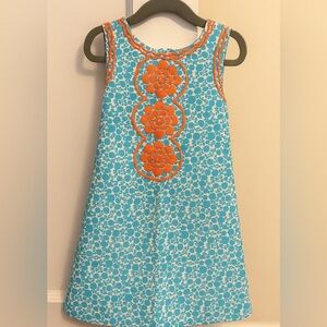 Mini Boden Blue and Orange Floral Dress 4-5